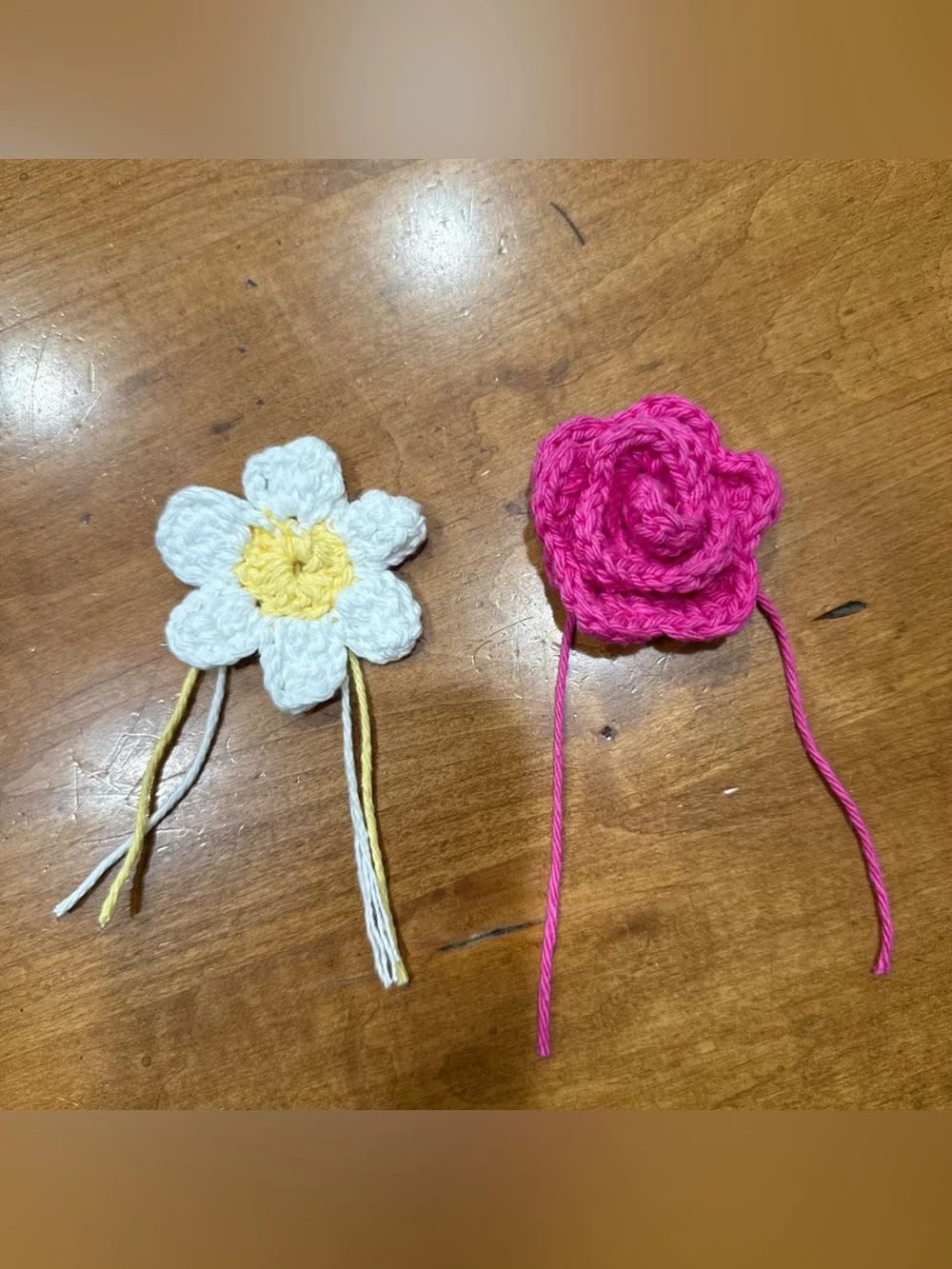 Brand New Hand Crochet Two Flower Embellishments For M Dog/Cat Collar White/pink